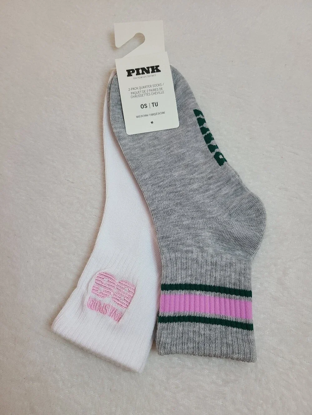 Victoria's Secret PINK 2pk Athletic Cozy Crew Socks OS One Size